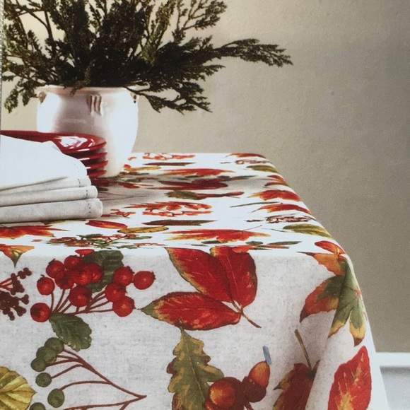 Leaves & Cranberries Fabric Rectangular Tablecloth. 52in x 70in. - Picture 8 of 8